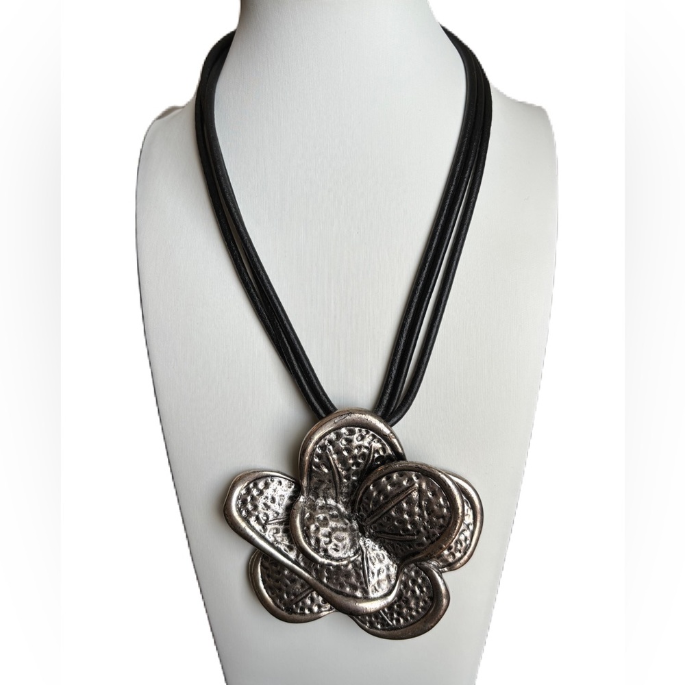 Silver Flower Statement Necklace - image 1